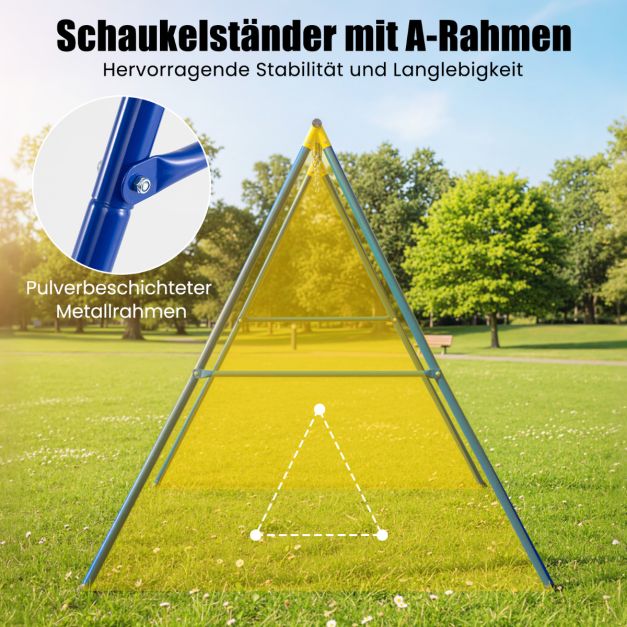 Coast Schaukelgestell A-Frame – Doppelschaukelgestell 249 x 185 x 181,5 cm – Blau/Gelb