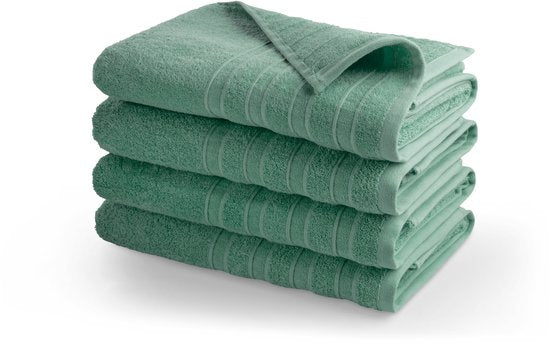 DoubleLife Handtücher XL 70 x 140 cm – 4er-Set – 100 % Baumwolle, davon 50 % recycelte Baumwolle – GRS-zertifiziert – Stone Green