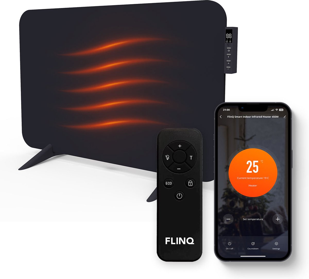 FlinQ - Smart Heating Panel - Infrarot - 450 W - 12 m² - 72,5 x 2,8 x 47,5 cm - Schwarz