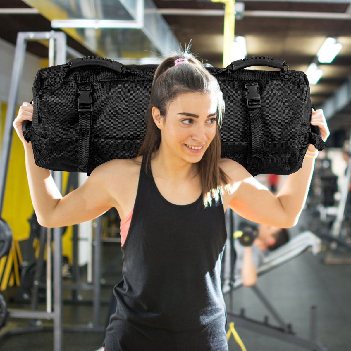 Coast Powerbag Trainingssandsack – verstellbares Gewicht – 6 Griffe – schwarz/gelb