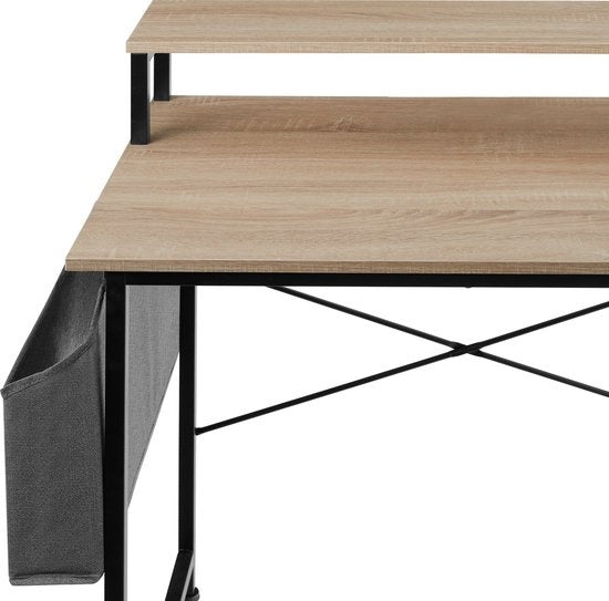 tectake - Everett Schreibtisch - 80 cm breit - Computertisch - mit Ablage und Organizer - hellbraun - 404663