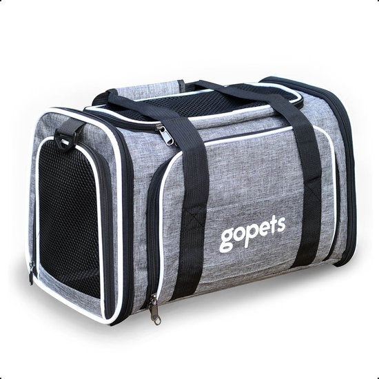 Gopets Tragetasche Hund und Katze - Hundetasche - Reisetasche - Katzentasche - Geeignet für Flugzeuge - Bis zu 5,5 kg - Grau