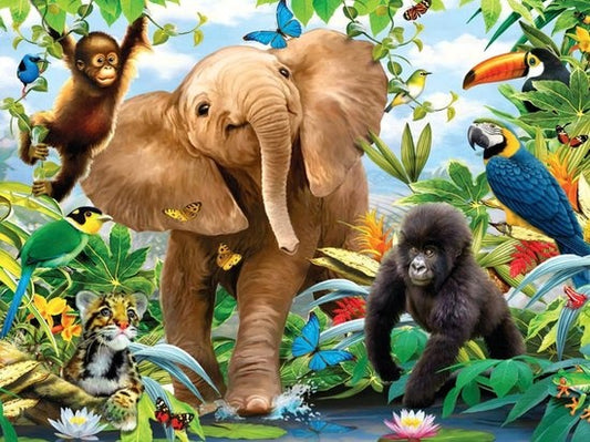 RubyeÂ® Diamantmalerei Erwachsene - Diamantmalerei Kinder - Dschungeltiere - 30x40cm