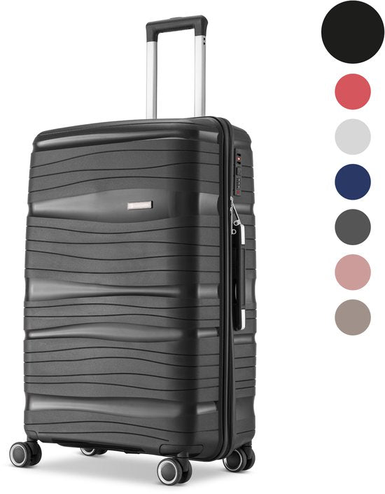 SKYCASES Travelin' Charm Handgepäck Koffer - 40L - Zahlenschloss - 35x21x54 cm - Leicht & Langlebig - Inklusive gratis Tasche - Schwarz V2