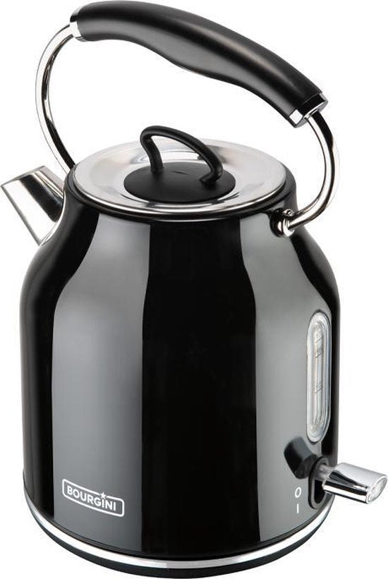 Bourgini Nostalgischer Wasserkocher Deluxe - Schwarz - Retro Design - 1.7L