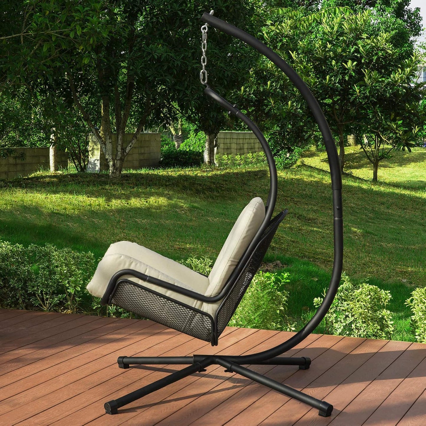 SoBuy Hängesessel inkl. Gestell - Max. 150 kg - 103 x 125 x 190 cm - Creme