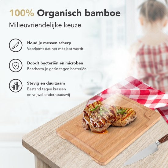 Rochester Schneidebretter Holz - Trinkbrett - Servierbrett - 3-teilig - Bio-Bambus - Luxuriöses Design - Hygienisch und langlebig