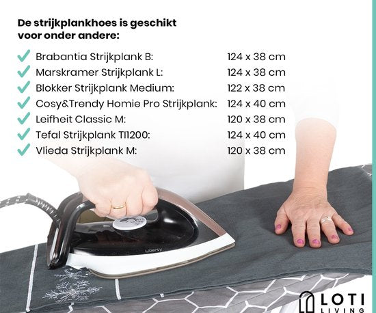 Loti Living Bügeltischbezug 124 x 38 cm - Graphit - Bügeltischbezug - Komplettset - Universal
