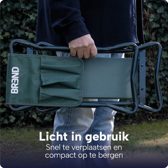 Zusammenklappbarer Gartenhocker mit Knieauflage – EVA-Schaumstoff – Bis zu 150 kg – Stahlrahmen mit Werkzeugtaschen – Zum Sitzen und Knien – BREND BR-2252