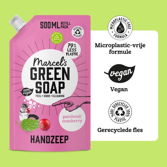 Marcel's Green Soap Handseife Nachfüllpackung – Patchouli & Cranberry – 500 ml