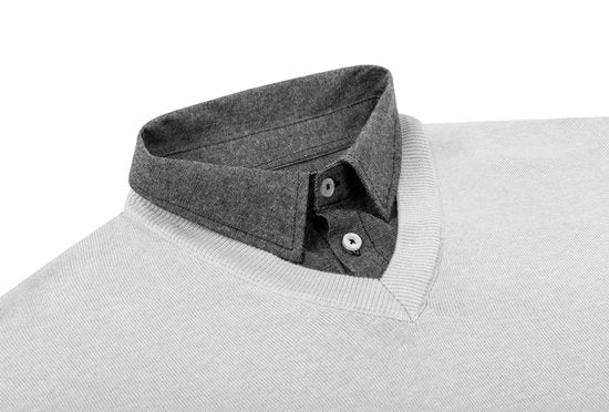 Milanoro - Herren Pullover mit Hemdkragen - Dunkelgrau - XXL