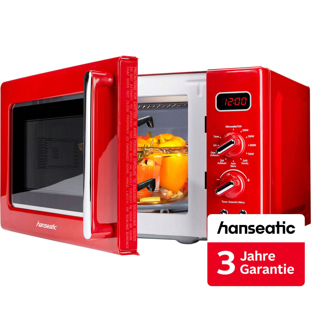 Hanseatic Mikrowelle AG720CE6-PM – 20 Liter – 700 W – Grill 1000 W – Retro-Rot – 44 x 26 x 36 cm
