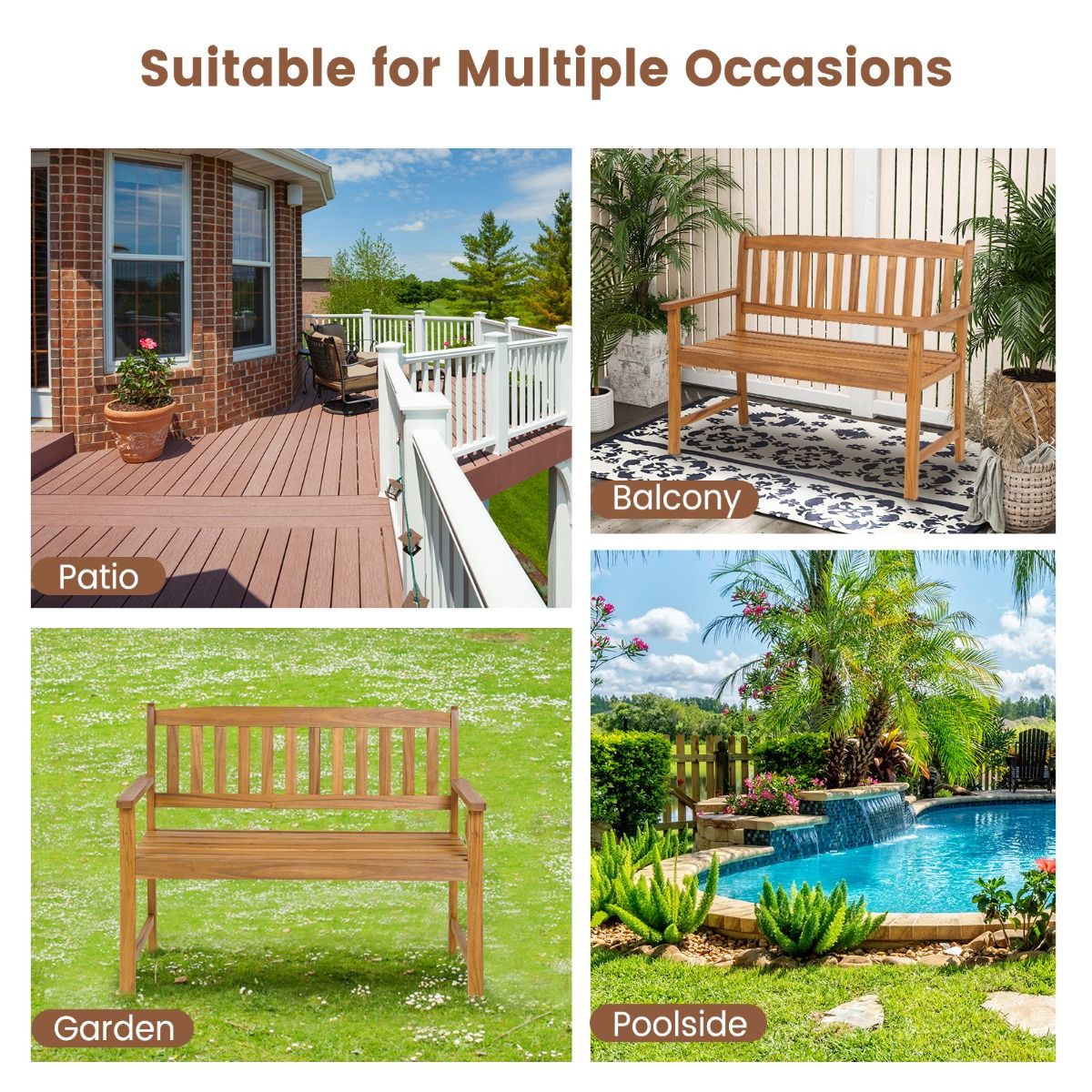 Coast Gartenbank – Massives Akazienholz – 2-Sitzer – Tragkraft bis zu 360 kg – Natur – 110 x 56,5 x 86 cm