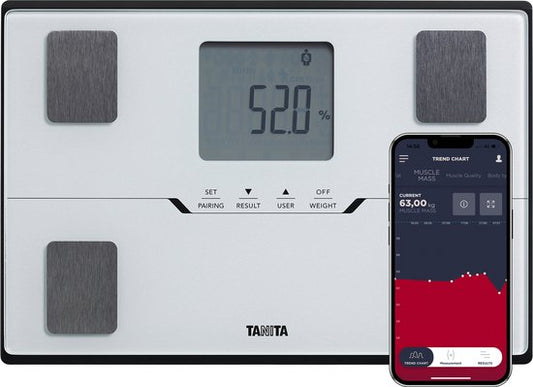 Intelligente Waage mit Körperanalyse – Japanische Technologie – Digitale Personenwaage – mit App – Präzise für die Gesundheitsüberwachung – TANITA® – BC-401 Weiß