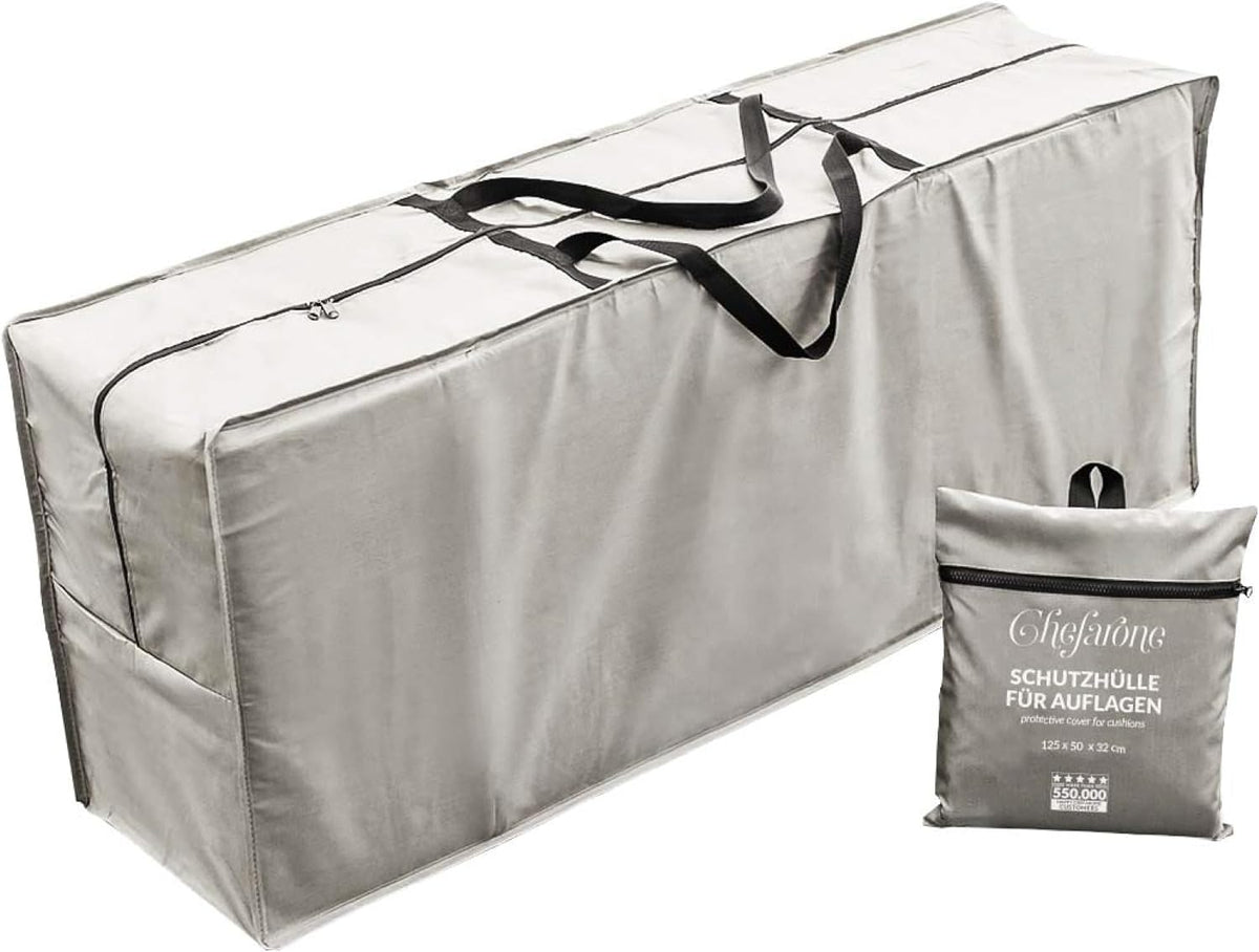 Chefarone Aufbewahrungstasche für Gartenkissen – wasserabweisend – 125 x 50 x 32 cm – 420D Polyester – hellgrau