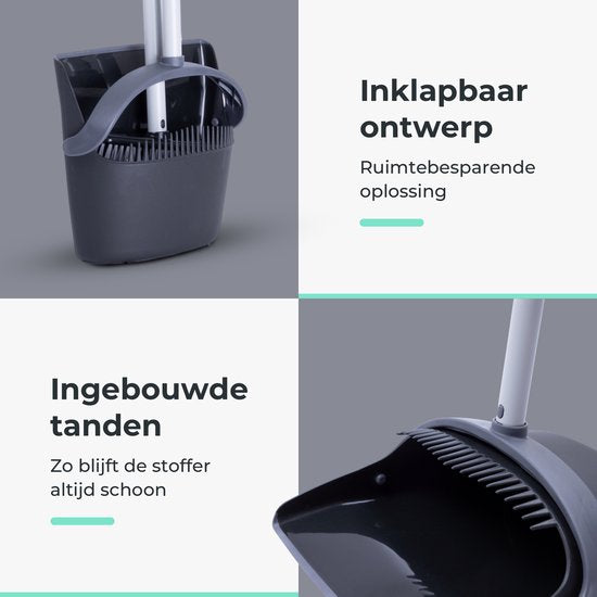 CLEANLY Kehrschaufel und Besen mit langem Stiel 134 cm - Besen für drinnen und draußen - Innovative Bürstenfasern - Schwarz, Grau