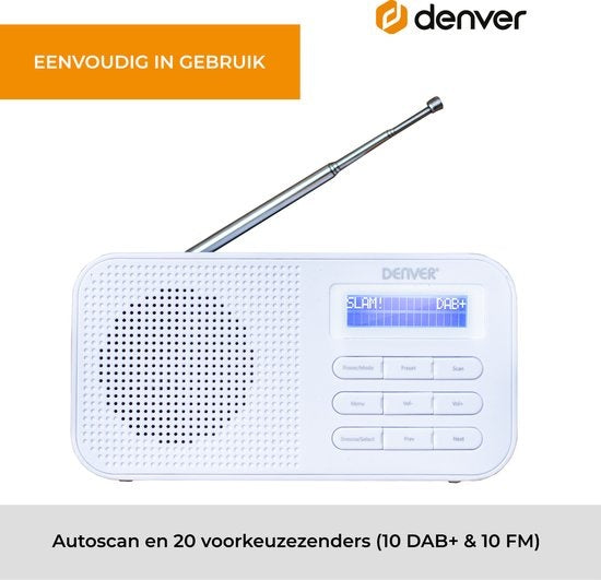 Denver DAB-Radio - Küchenradio - FM-Radio - Tragbares Radio - Batterien & Netzanschluss - DAB42 - Weiß