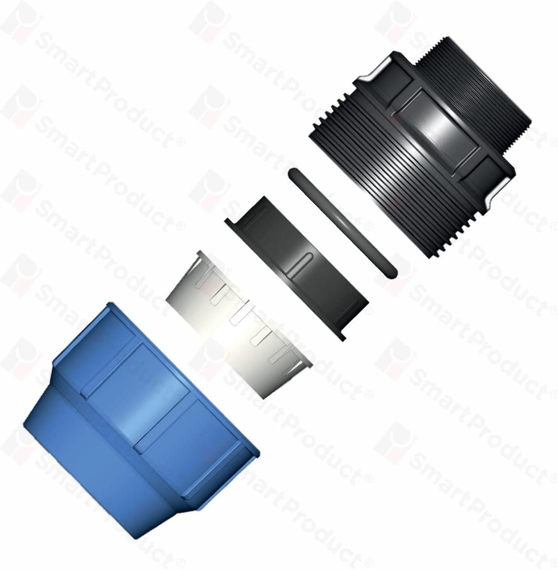 SmartProduct T-Stück 20 x 20 x 20 mm – PP-Klemmverschraubung – Schwarz/Blau