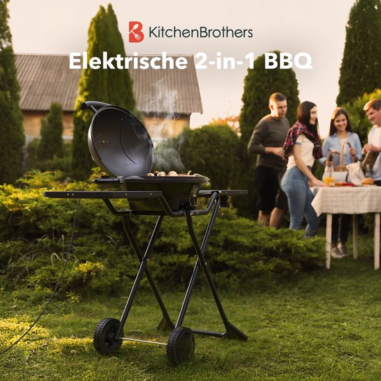 KitchenBrothers Elektrogrill – 2-in-1 – Zusammenklappbar – 2400 W – 250 °C – Schwarz