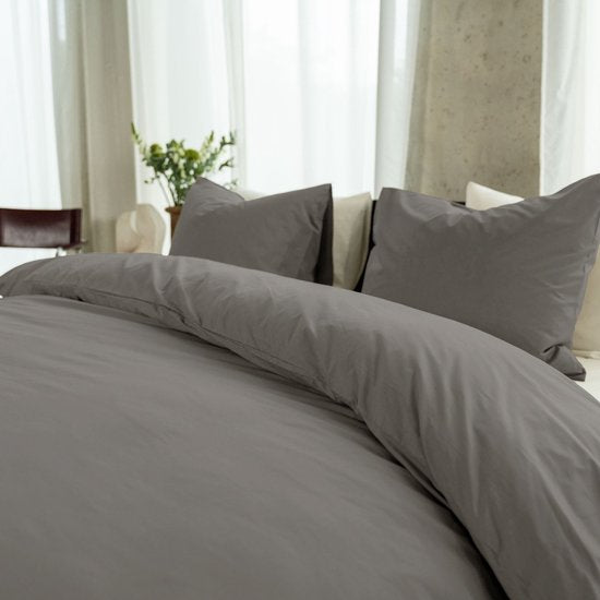 Kayori Kayori Puro Bettbezug aus Perkal – 240 x 200–220 + 2 Kissenbezüge – Einzelbetten – Hotelqualität – Warmgrau