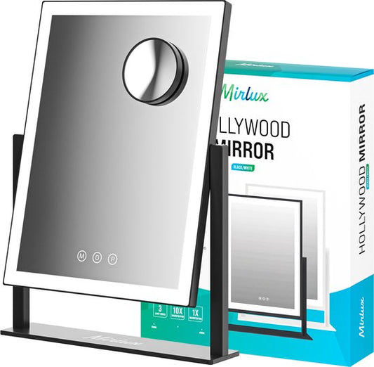 Mirlux Make Up Hollywood Spiegel mit Beleuchtung (44x30cm) Vision - Dimmbare LED-Lampe Licht - Schwarz