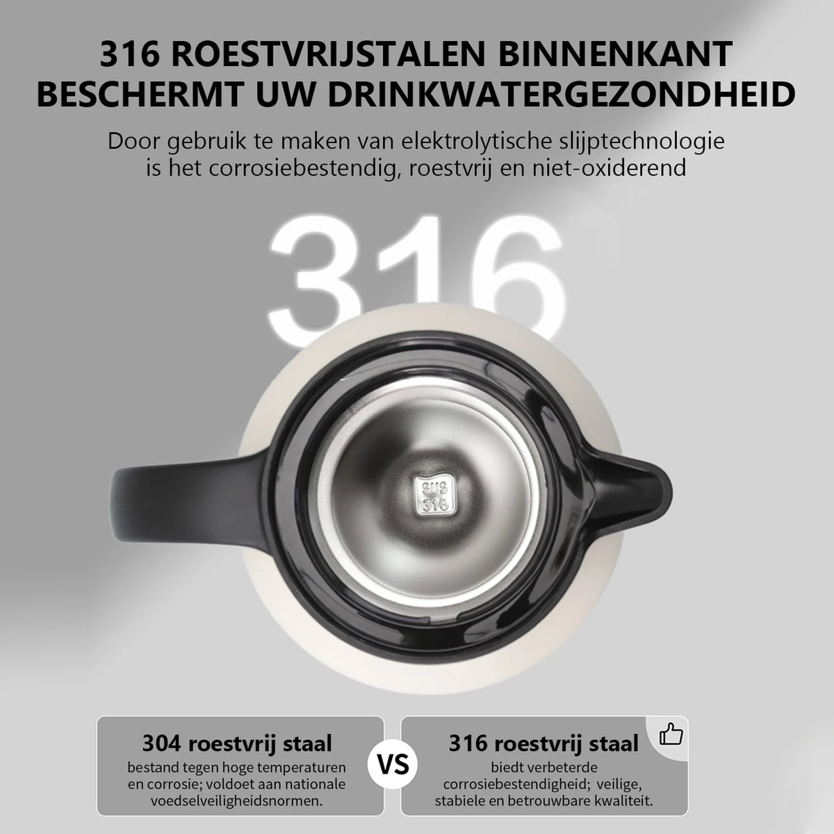 LIFEPAL Thermoskanne mit Teefilter – 800 ml – Innenwand aus Edelstahl 316 – 8-lagige Isolierung – Weiß
