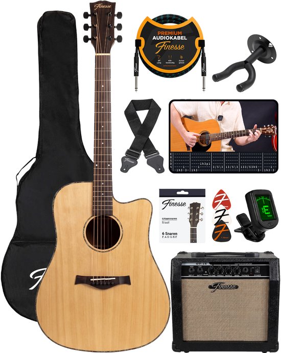 Finesse Elektro-Akustikgitarre mit Verstärker – inklusive Videokurs – 4/4, 41 Zoll – Zubehör – Erwachsene – Kinder