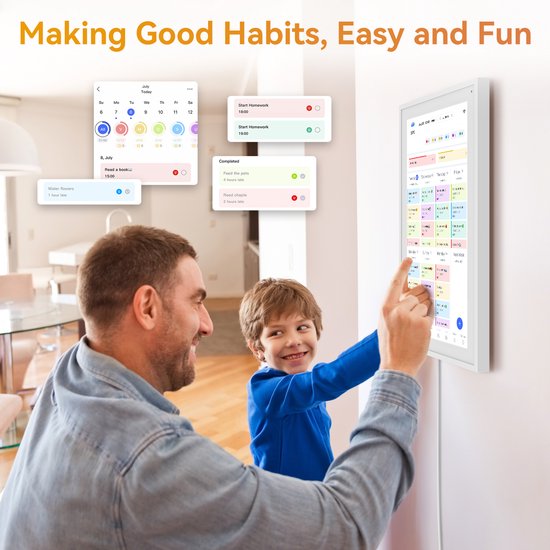 TABWEE P15 15,6-Zoll-Digitalbilderrahmen mit Touchscreen – 1080p Full HD, intelligenter Familienplaner, Digitalbilderrahmen und Aufgabenliste, interaktives Kamin-Display – Wand- und Schreibtischmontage für nahtlose Planung