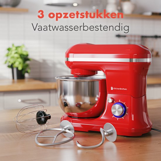 KitchenBrothers - Küchenmaschine - Küchenroboter - 5L - Küchenmixer - 1200W - Rot