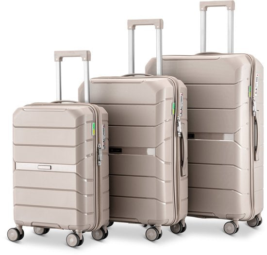 SKYCASES Urban Adventurer - Kofferset - 3-teilig - Zahlenschloss - 232L - Spinnerrollen - Reisekoffer mit Kofferschloss - Leichtgewicht - Beige