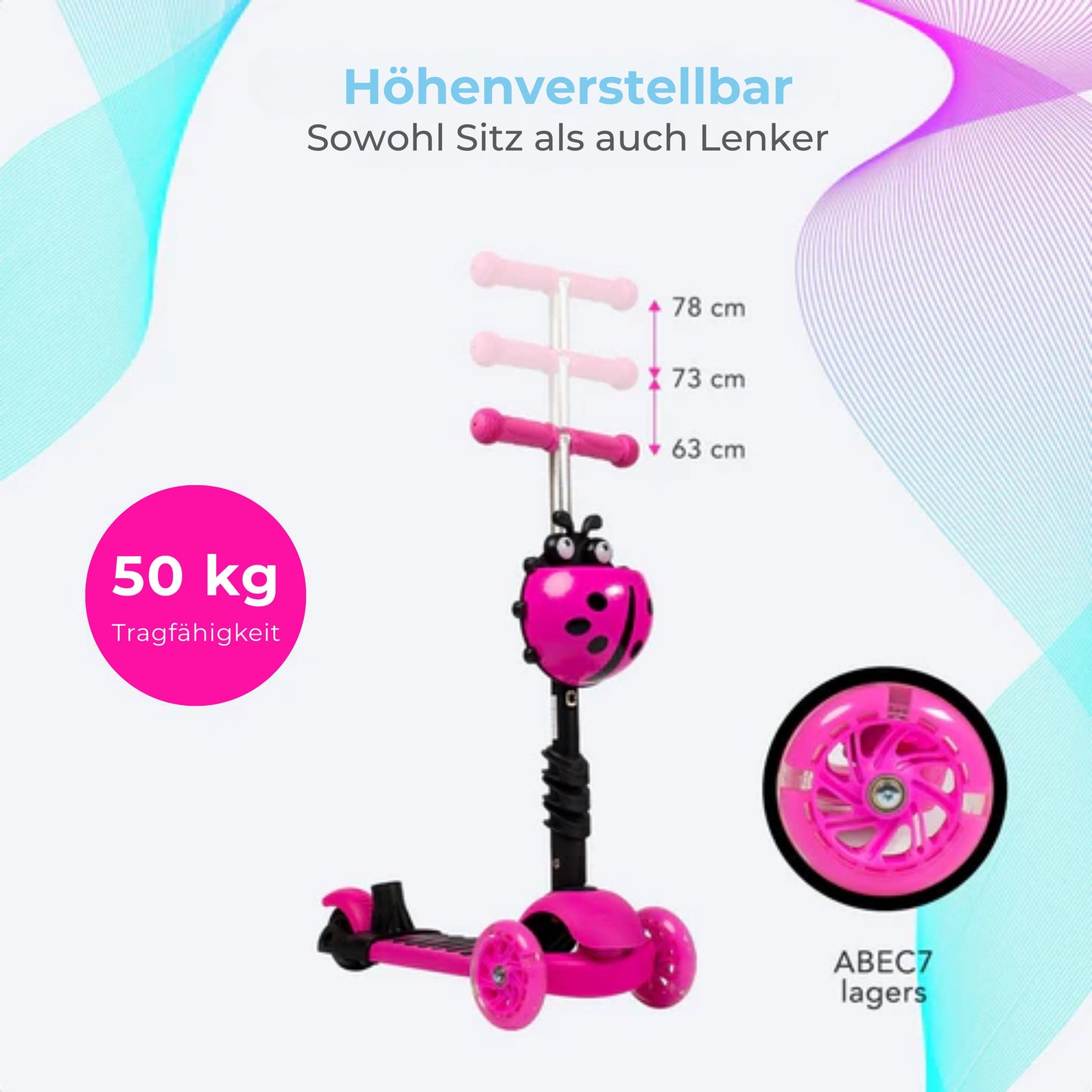 LifeGoods MultiRider - Mit Lenker - 3 -8 Jahre - Jungen/Mädchen - 3 leuchtende Räder - Pink