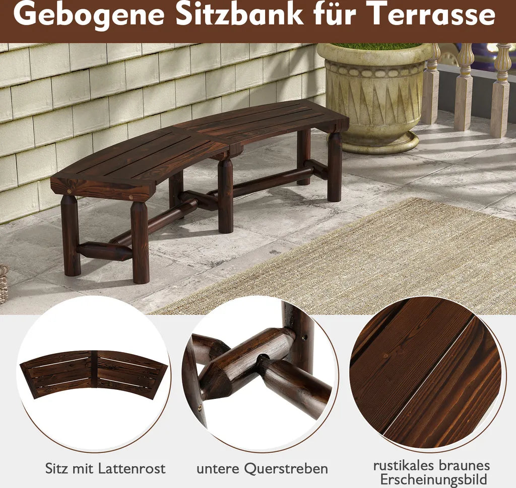 Coast Gartenbank 2-3 Personen - Gebogen - Holz - Wetterfest - Verstärkt - 139 x 36 x 41 cm - Braun
