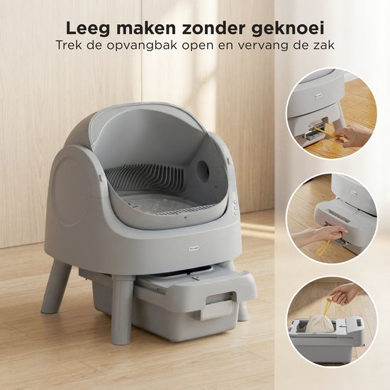 TrevoPet® Automatisches Katzenklo - Selbstreinigend & Sicher - Für Katzen bis zu 12KG - Inkl. Matte, 60 Abfallbeutel & Zubehör - 10L Abfallbehälter - Grau
