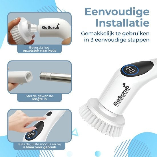 GoScrubÂ® Cleaning King V2 - Elektrische Reinigungsbürste - Elektrische Schrubbbürste - für Bad oder Küche - Schrubber mit Griff - 9 Aufsätze