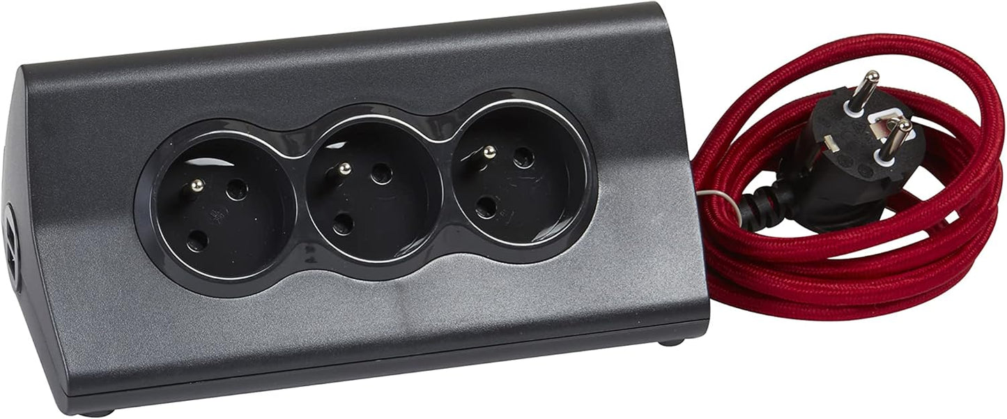 Bachmann Schreibtischblock mit 3 Steckdosen, 2 USB-Anschlüssen und Tablet-Halterung – Schwarz – 192 x 86 x 109 mm