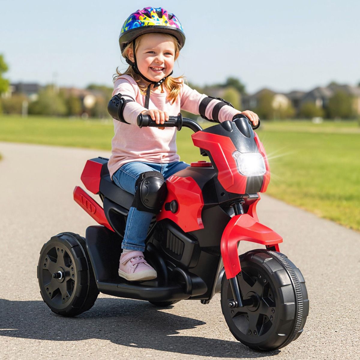 Coast Elektromotorrad für Kinder – Dreirad-Ausführung – mit LED-Scheinwerfer – rot
