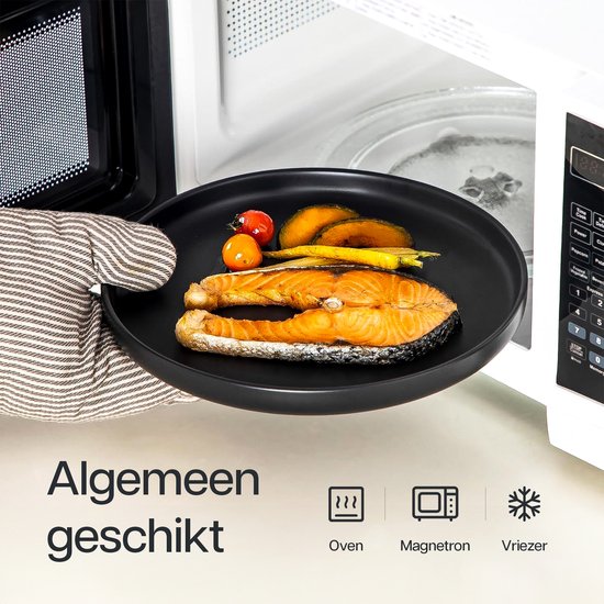 Deleca Geschirrset 6 Personen - Schalen, Schüsseln / Teller Set - Massiv Steingut - Matt Schwarz / 24 Stück