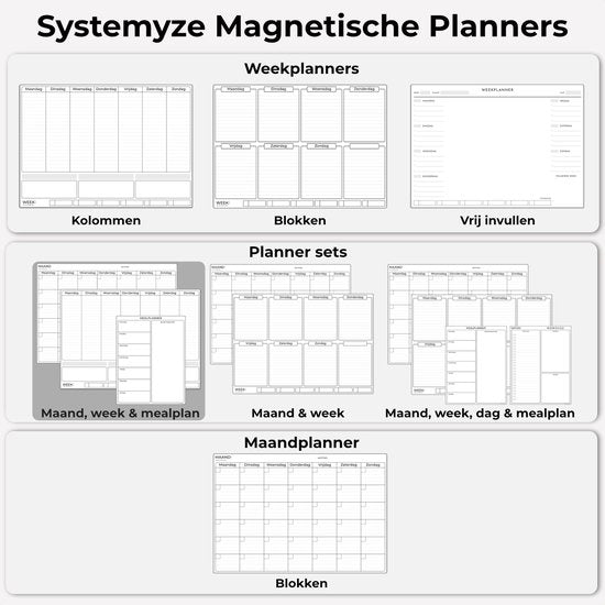 Systemyze Monats- & Wochenplaner Whiteboard Set - Magnetische Planungstafel - Magnetischer Monatsplaner - Inklusive Essensplaner, Marker & Radiergummi - A3 Format