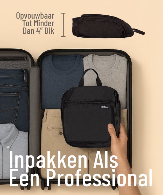 D&D Wanderlust Kulturbeutel mit Haken – Aufhängbarer, luxuriöser Reise-Organizer mit 10 Fächern – Schwarz – Unisex für Damen und Herren – 6 Liter Fassungsvermögen – Großer, hängender Reise-Kulturbeutel – Kosmetiktasche