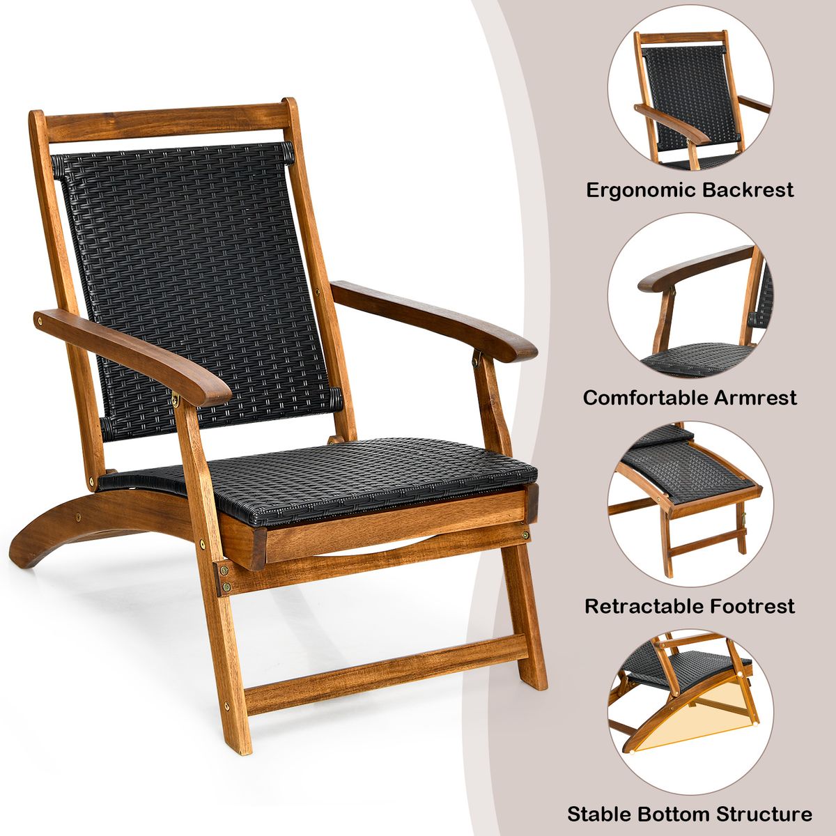 Coast Klappbare Gartenliege – Ergonomische Rückenlehne – Ausziehbare Fußstütze – Mischung aus Braun und Rotbraun