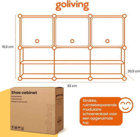 Goliving Faltbarer Aufbewahrungsschrank - 24 Paare - 92 x 82 cm - Schuhschrank - Schuhregal mit Türen - Schuhbank - Schwarz