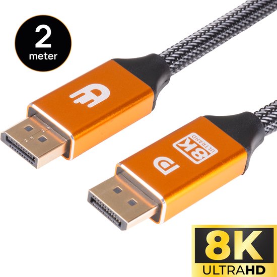 Drivv. Displayport-Kabel - 8K 60Hz - 4K 144 Hz - 32.4GBps - Displayport 1.4 - DP-Kabel - 2 Meter - Orange