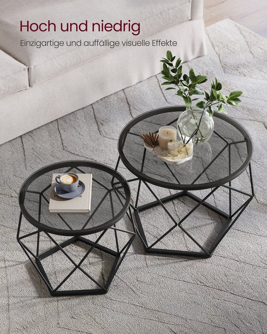 2-teiliges Beistelltisch-Set - Beistelltische - gehärtetes Glas Stahl - leicht - einfache Montage - modernes Design - 50 cm x 40 cm x 40 cm und 40 cm x 36 cm x 36 cm