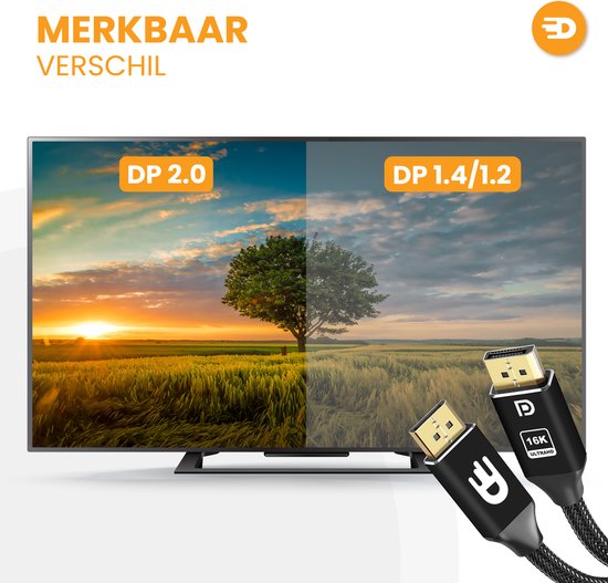 Drivv. DisplayPort-Kabel 2.1 - 16K 60Hz 8K 120Hz 4K 144Hz - 80Gbps - DisplayPort zu DisplayPort - DP-Kabel - 2 Meter - Schwarz