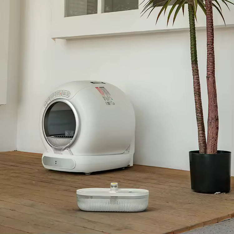 LeLo pets MSP-05 Selbstreinigende Katzentoilette 65 l mit Trinkbrunnen – weiß