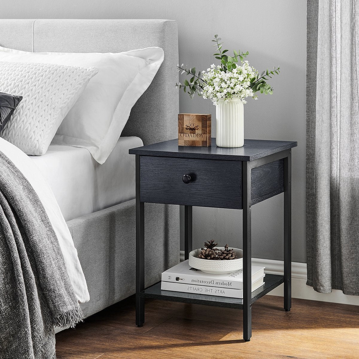 O'DADDYÂ® Nachttische industrial - Beistelltisch - Nachttisch mit Schublade - 40 x 40 x 55 cm - schwarz/dunkelgrau