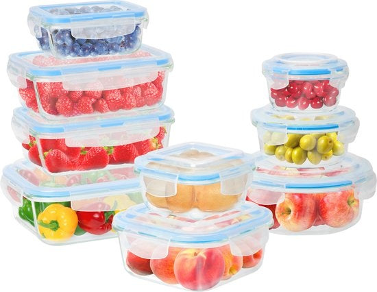 KitchenBrothers Mahlzeit Vorbereitung Tabletts - Frische Tray Set - luftdicht - BPA frei - Glas - 9 Stück