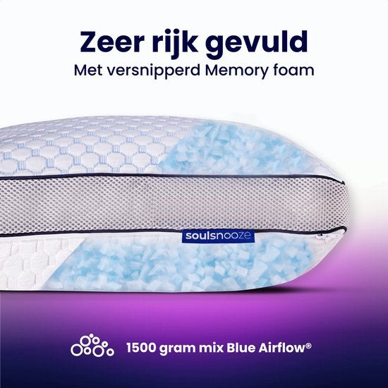 SoulsnoozeÂ® Memory Foam Pillow Dawn- 100 Nächte Probeschlaf - Individuelles Design - Nackenschmerz-Kissen - Geeignet für Rücken-, Seiten- und Bauchschläfer - Zerkleinerter Memory Foam - 50x70cm