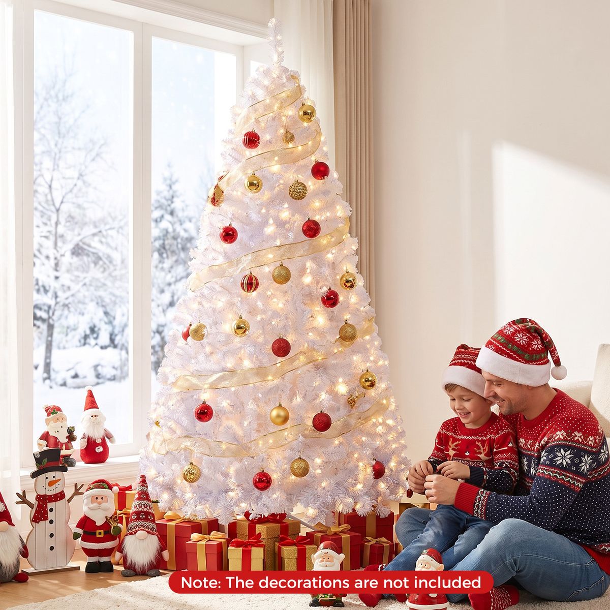 Coast Kunstweihnachtsbaum – 180 cm – 230 warmweiße LED-Lämpchen – 8 Beleuchtungsmodi – Schneeeffekt