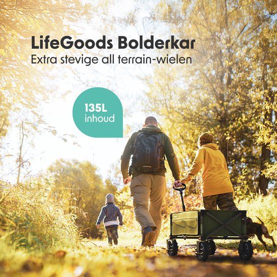 LifeGoods Wagon - faltbar - 100KG - 135L - zusammenklappbarer Wagon mit abnehmbaren Rädern - Schutzhülle - Grün